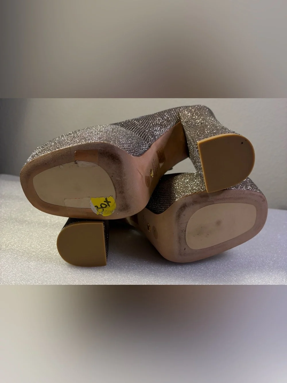Stuart Weitzman Mary Jane Platform Heels Metallic Adobe Glitter 7 / 37.5